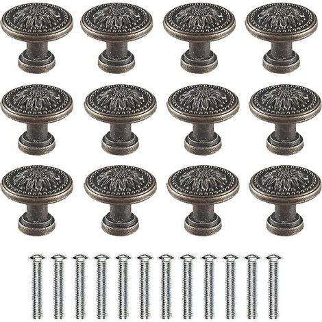 Lot de 12 boutons de tiroir ronds rétro - Boutons de meuble vintage antirouille pour tous types de meubles (1/5)