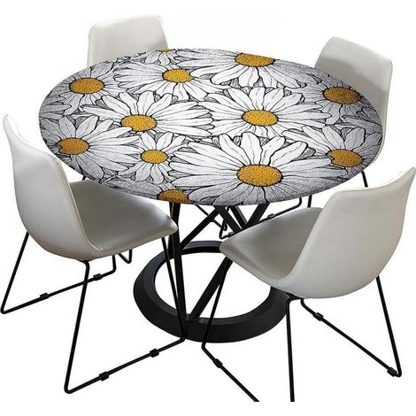 Abwaschbare Tischdecke rund 70cm mit Lotuseffekt, Gänseblümchen-Design