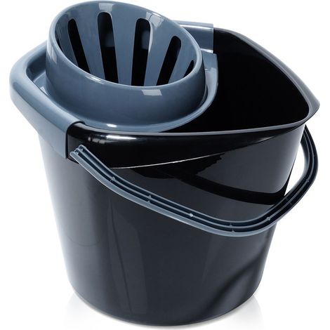 Cubo de fregona con escurridor, plástico, negro, 14 l (1/5)