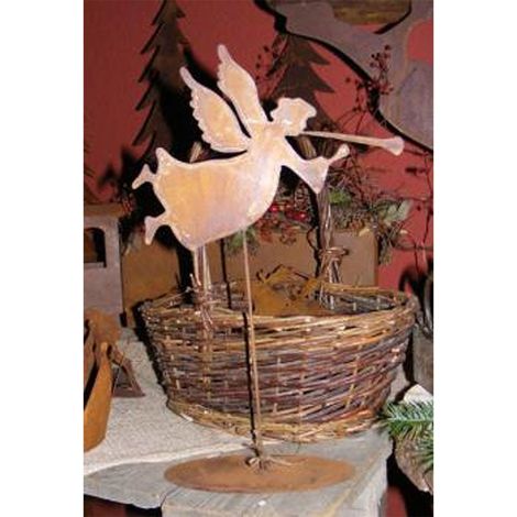 Ange de Noël avec Trompette en Métal Patiné Aspect Rouille Décoration Jardin et Maison 40 cm - PANGIVO