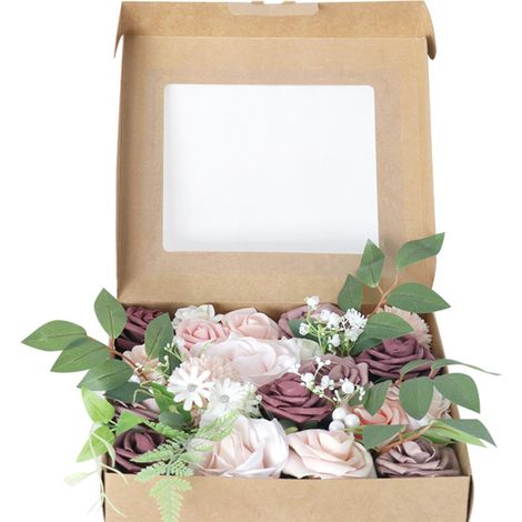 Merveilles de mariage : Fleurs artificielles pour centres de table simples, tiges flexibles idéales pour les bouquets de mariée, roses en soie rose poudré pour les fêtes prénatales-AquaForge (1/5)