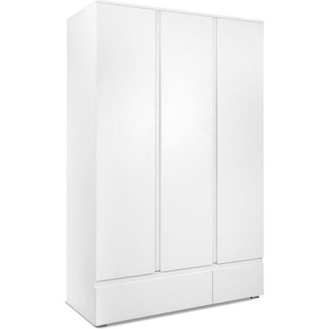 Calicosy – Armoire IMAGE 60B – Décor blanc mat – 3 portes avec étagères – 2 tiroirs – Dimensions L121,6 x H191 x P55 cm (1/6)