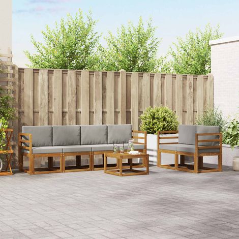vidaXL Outdoor-Sofagarnitur 7 pcs Natürlich und Hellgrau (1/5)