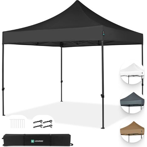 VONROC Easy-Up Pavillon - 3x3 m – Modulares Design – Faltbar – Wasserdicht – Stabiler Stahlrahmen – UV 50+ Schutz – Inkl. Transporttasche - Schwarz