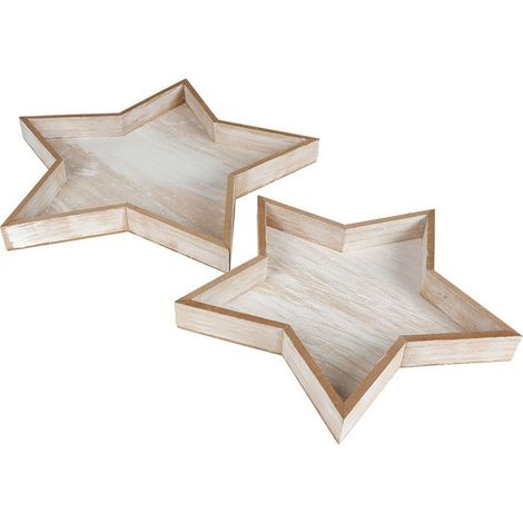 Dekotablett-Set Stern 2-teilig aus Holz Natur im Used-Look