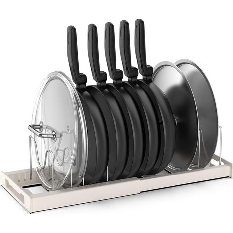 Porte Couvercle de Pot, Range Casserole Tiroir Cuisine avec 7 Compartiments Réglables pour Les Ustensiles de Cuisines Poêles, Casseroles, Couvercles - Beige (1/5)