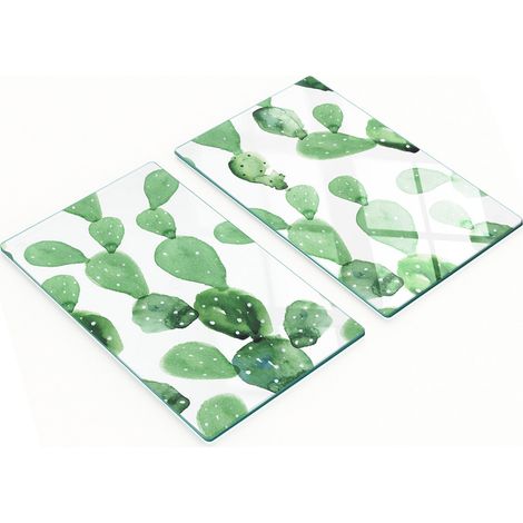 Planches à découper décoratives en verre aquarelle, motif cactus, 2 x 30 x 52 cm (1/5)