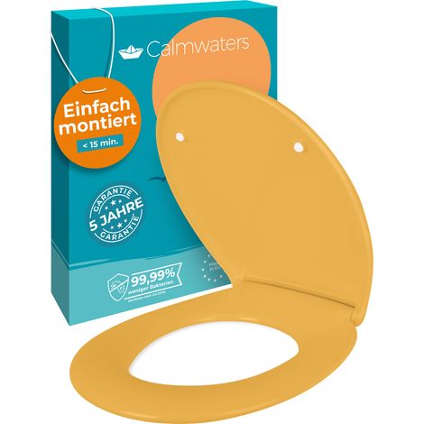 Calmwaters® Premium WC Sitz einfache Montage, Toilettendeckel bis 250 kg, Made in EU, antibakterieller Duroplast, Absenkautomatik, 2 Montage Optionen, abnehmbar, Klobrille, oval, Curry-Gelb