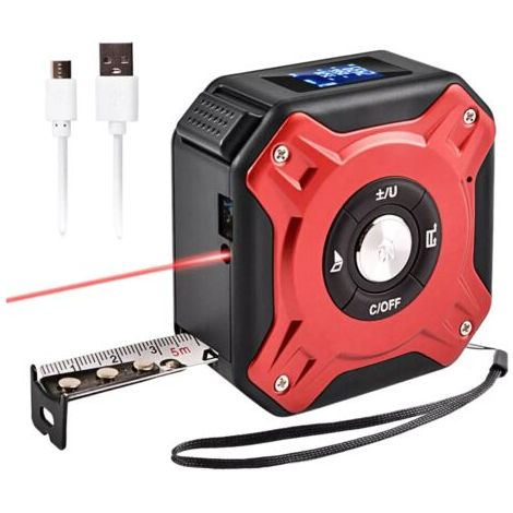 Pair Télémètre Laser Ruban 2 en 1, Mètre Ruban Laser Rechargeable avec Laser de 40m et Ruban de 5m, USB Rechargeable avec Rétroéclairage LCD, Affichage Numérique pour Longueur/Zone /Volume/Mesure