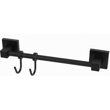 TRADE SHOP - Porta Asciugamani Maniglia Con 2 Ganci Moderno Fissaggio A Parete Bagno Nero 79992 - (1/2)