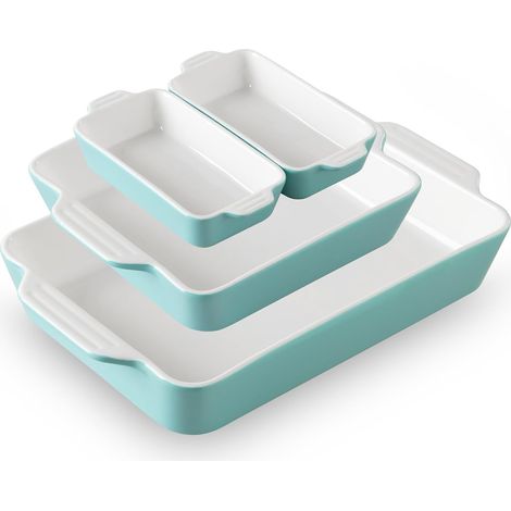 Ensemble de plats de cuisson en céramique lot de 4, plats à casserole pour four, plat de cuisson rectangulaire avec poignées, moules à lasagnes profonds pour la cuisson, gratin, rôtissage (1/5)