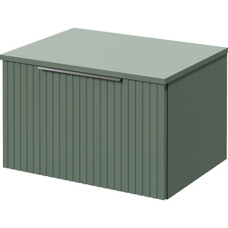 Helix 460 Fluted Satin Green 600mm Wall Mounted 1 Drawer Vanity Unit for Countertop Basins