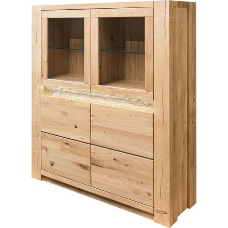 Highboard Wildeiche 123x40x142 beige geölt KENT 204