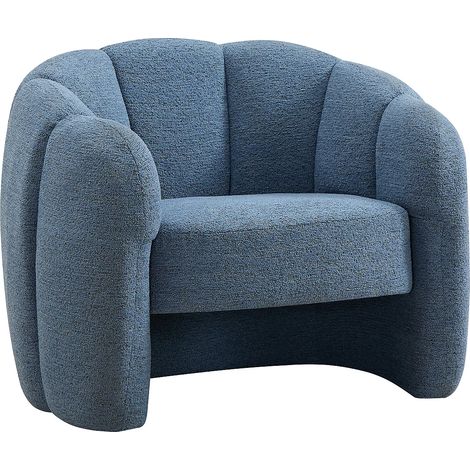Fauteuil coquillage en tissu chenille bleu DELIPO