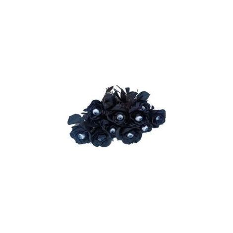 Bouquet de 6 roses noires artificielles sur le thème d'Halloween, roses artificielles à longues tiges, parfaites pour la décoration de la maison ou d'une fête, fleurs avec des yeux. (1/2)