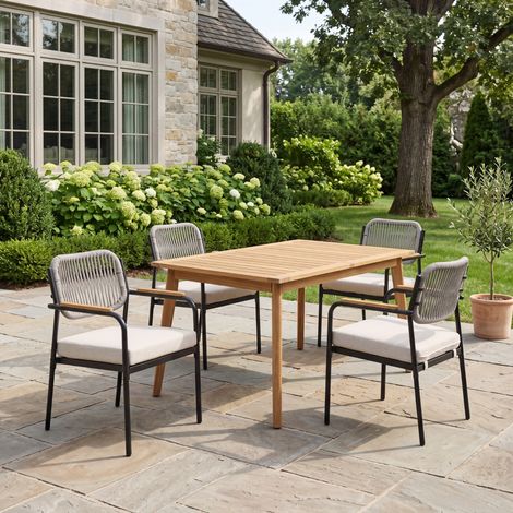 Wahson Chaise Jardin Exterieur avec Pieds en Métal, Lot de 4 Fauteuils Jardin avec Dossier en Corde Tressée, Chaises Exterieur pour Terrasse, Salon de Jardin, Gris (1/5)