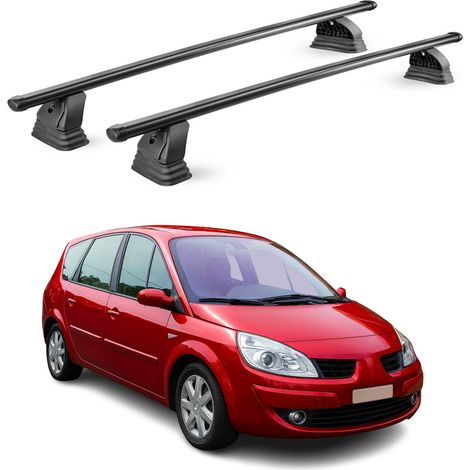 OMAC Barres de toit transversales en acier pour Renault Grand Scenic 2003-2009 – TÜV / DIN 75302:2019 – Antivol inclus – Rainure en T (accessoires) – Charge max 75 kg – 2 barres – Noir (1/4)