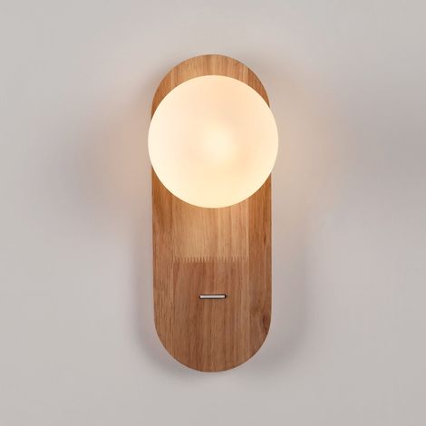 Applique murale boule en cristal "SOMA" avec interrupteur - E27 - Bois clair