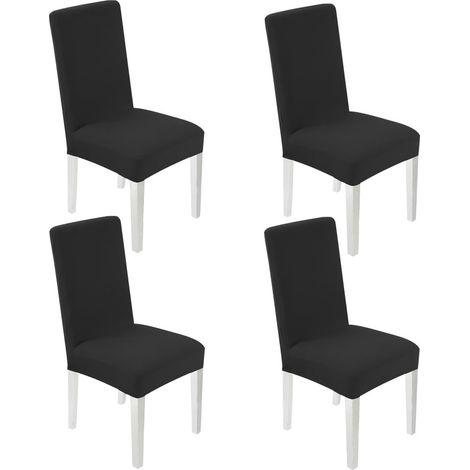 4 fundas universales para sillas de comedor, elásticas y lavables, con banda elástica (negras)