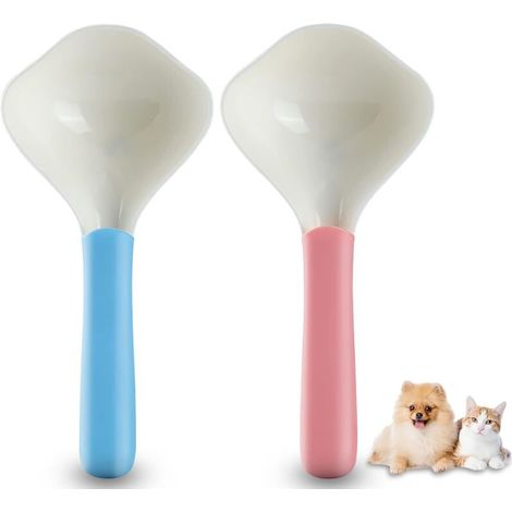 Cuillère pour animaux en ABS antidérapante et résistante à l'usure - Lot de 2 pièces (bleue et rose) - Manche ergonomique 11 cm pour chiens et chats (1/4)