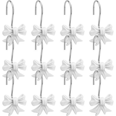 Lot de 12 Crochets Décoratifs pour Rideau de Douche avec Noud Papillon, Anneaux Métalliques pour Salle Bain Chambre Bébé Chambre d'enfant Décoration Artistique (Blanc) (1/5)