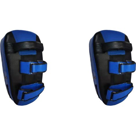 2X Bouclier de Coup de Pied Pad Thaï Entraînement Kickboxing Bouclier Muay Thaï Pratique du Cuir Tampon à Main Taekwondo Exercice Bleu (1/2)