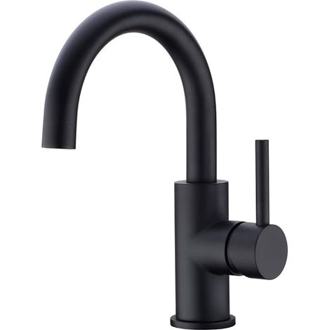 Robinet Salle Bain, Robinet Lavabo Pivotant à 360°, Mitigeur Lavabo à Bec Haut, Robinet pour Salle de Bain ou Petite Cuisine, Noir Mat (1/4)