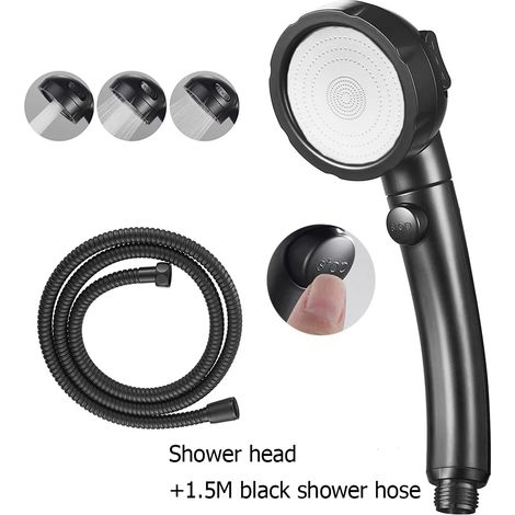 Douchette à main à 3 réglages, haute pression, couleur argent, avec flexible, pour une utilisation quotidienne dans la salle de bain.-AquaForge (1/5)