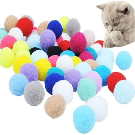 70 pelotas de juguete para gatos, de espuma y felpa, con pompones, coloridas y saltarinas. Suministros para mascotas. (1/5)