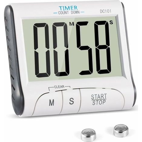 Minuteur de Cuisine, Minuterie de Cuisine Electronique Magnétique Digital 24H Minuteur Numérique avec Alarme Sonore LCD Écran Compte à Rebours Support Aimanté Blanc (1/5)