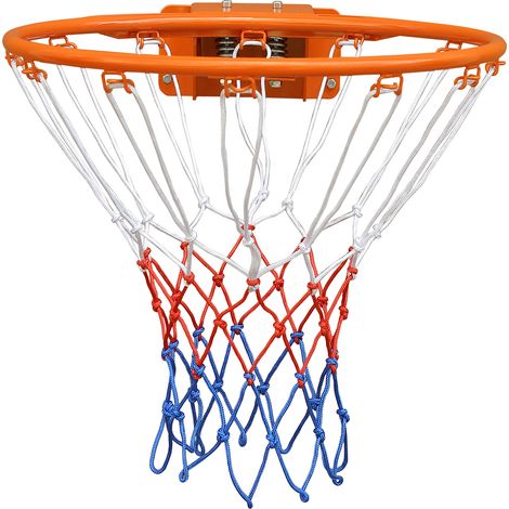 Canestro da basket da muro 45 cm con doppia molla, anello metallico arancione con rete (1/5)