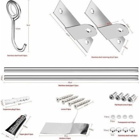 Küchenutensilien-Organizer, wandmontierter Küchenutensilienhalter mit 6 verschiebbaren Haken, Edelstahl, geeignet für Badezimmer/Garage/Schlafzimmer, 40 cm. (1/3)