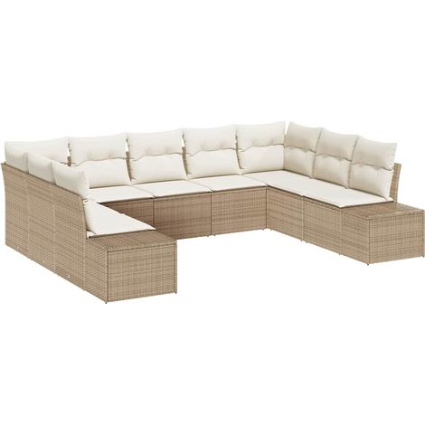 Maison Exclusive - Conjunto de sofá de jardín 9 uds. Beige ratán (1/5)