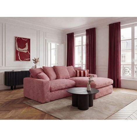 BOBOCHIC - Canapé d'angle réversible compact NEVADA gros côtelé doux   Rose