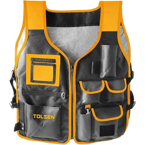 Chaleco Portaherramientas TOLSEN con Múltiples Compartimentos y Material de Malla, TOLSEN
