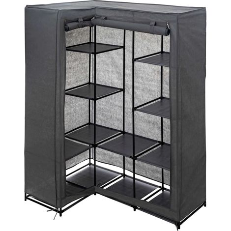 Armario de esquina en metal y tela gris con doce baldas 131x87,5x h169 cm (1/5)