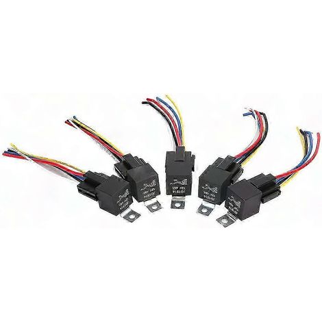 Relais 12V 40A avec support, 5 pièces, 5 broches SPDT, commutateur DC, câblage auto, nouveau lot, véhicule 12 volts. (1/5)
