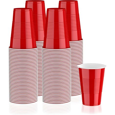 120 gobelets jetables en plastique, 473 ml, rouge, pour fêtes, pique-niques et barbecues (1/5)