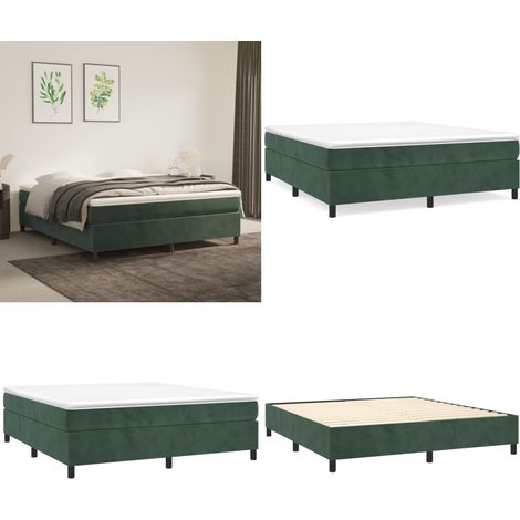 Sommier à lattes de lit et matelas Vert foncé 180x200cm Velours - Lit Tapissier - Lit Double - Matelas Ressort Ensaché - Literie Velours - Chambre À Coucher - Home & Living (1/5)