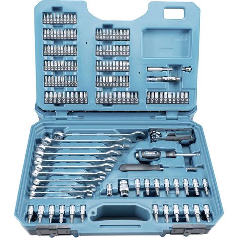 Set di Utensili Makita da 221 Pezzi con Attrezzi in Acciaio al Cromo Vanadio, Chiavi Miste, Chiavi a Bussola, Cacciaviti e Chiave a Cricchetto (1/5)