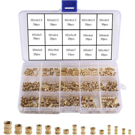 330 Pezzi Inserti per Dadi in Ottone M2/M3/M4/M5 Dadi Zigrinati in 15 Dimensioni Dadi Incasso con Filettatura Femmina, Inserimento a Pressione nei Fori per Stampe 3D e Altri Progetti, (1/5)