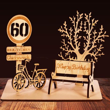 Carte Anniversaire 60 Ans, Livre d'or en Bois Numéro de Signature, Panneau en Bois Cadeau, Décoration d’anniversaire Cadeau Homme Femme avec Chaîne Lumineuse LED (1/5)