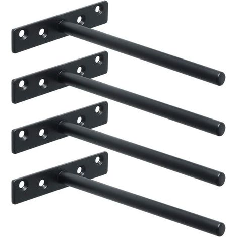 Wall-Mounted Shelf Brackets with Invisible Floating Mounts, Metal Support, Concealed Wooden Floating Shelf Brackets with Mounting, Matte Black, 4 Pieces (1/4)