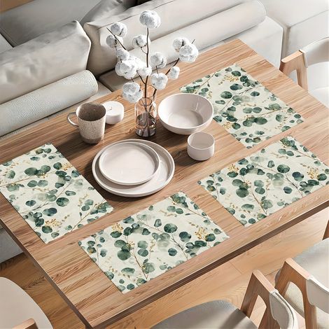 Set di tovaglie estive color verde eucalipto, 30 x 45 cm, lavabili, perfette per decorare feste primaverili, cucine e ricevimenti.