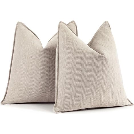 Lot de 2 housses de coussin beiges 45 x 45 cm en chenille pour canapé, lit et décoration d'intérieur (beige) (1/5)