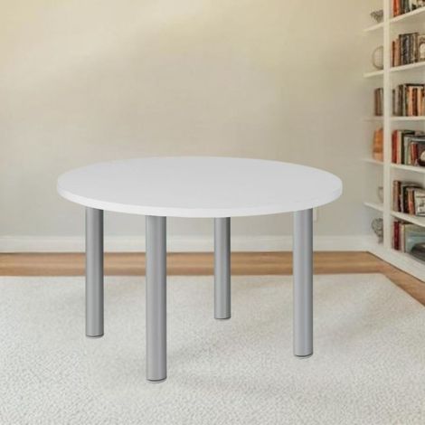 Tavolo tondo Manila con gambe in acciaio verniciato alluminio e piano colore bianco 90x90 cm. (1/2)
