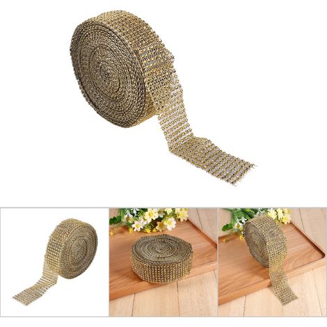 Ruban en maille diamant 10 verges pour mariage, gâteaux, bougies, strass cristal doré (1/5)
