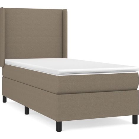 Lit simple Lit adulte Sommier à lattes de lit avec matelas Taupe 90x190 cm Tissu