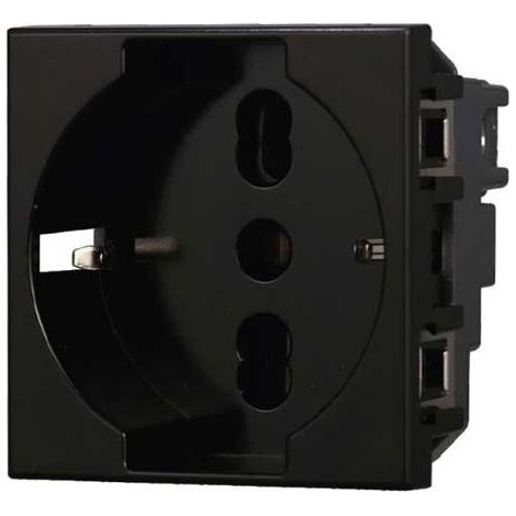 Prises Schuko compatible Bticino Axolute 2P+T 10/16A 250V couleur noir Ettroit AN2102