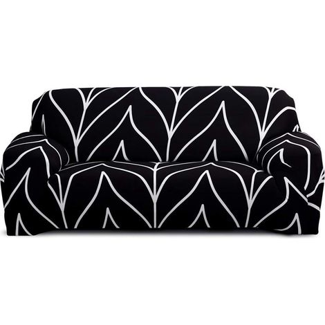 Housse de canapé 3 places extensible noir, revêtement élastique pour canapé 3 personnes 190-230cm, housse ajustable anti-taches (1/5)